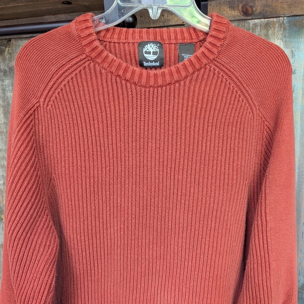Timberland Burnt Orange Cotton Ribbed Crewneck Sweater - Men's XL - Picture 2 of 4